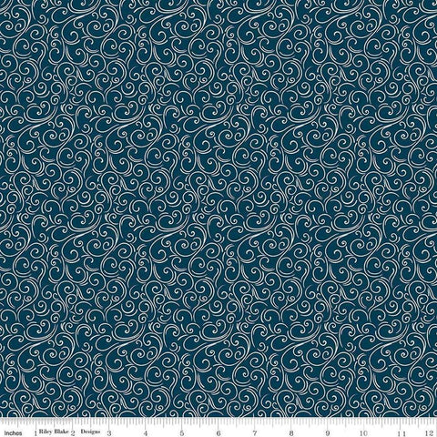 Image of Flannel Winter Magic Magic Swirls Navy flannel cotton fabric by Dani Mogstad for Riley Blake Designs. Features swirls on a blue background. Cute Little Fabric Shop