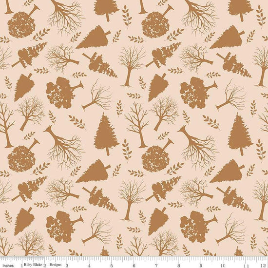 Image of Flannel Into the Woods Trees Cream flannel cotton fabric by Diane Labombarbe for Riley Blake Designs. Features plants on a cream background. Cute Little Fabric Shop