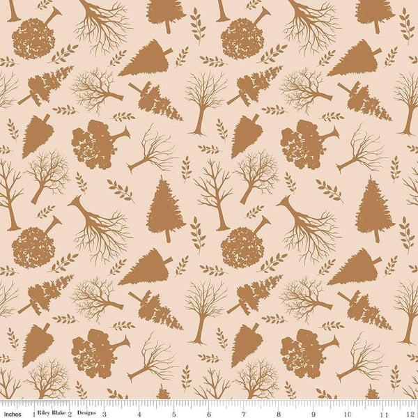 Image of Flannel Into the Woods Trees Cream flannel cotton fabric by Diane Labombarbe for Riley Blake Designs. Features plants on a cream background. Cute Little Fabric Shop
