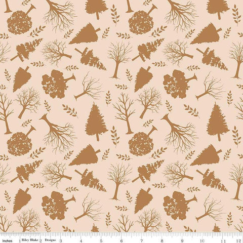 Image of Flannel Into the Woods Trees Cream flannel cotton fabric by Diane Labombarbe for Riley Blake Designs. Features plants on a cream background. Cute Little Fabric Shop
