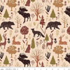Image of Flannel Into the Woods Animals Cream flannel cotton fabric by Diane Labombarbe for Riley Blake Designs. Features wildlife on a cream background. Cute Little Fabric Shop