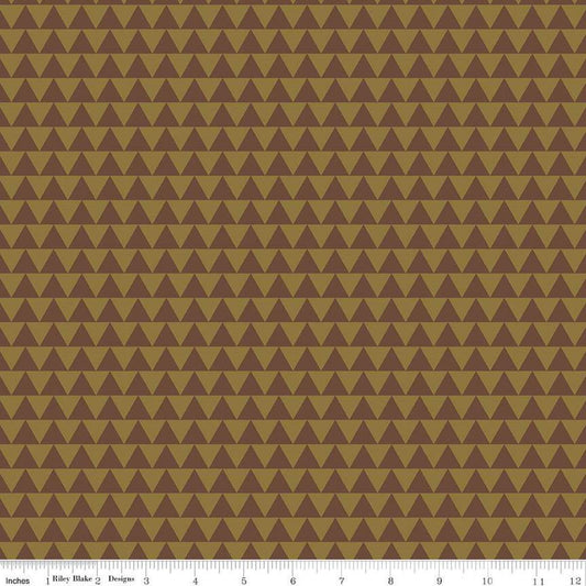Image of Flannel Into the Woods Triangles Brown flannel cotton fabric by Diane Labombarbe for Riley Blake Designs. Features triangles on a brown background. Cute Little Fabric Shop