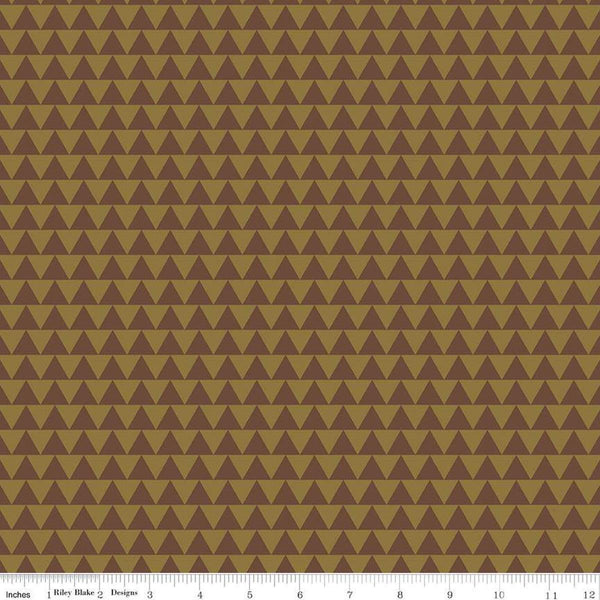 Image of Flannel Into the Woods Triangles Brown flannel cotton fabric by Diane Labombarbe for Riley Blake Designs. Features triangles on a brown background. Cute Little Fabric Shop