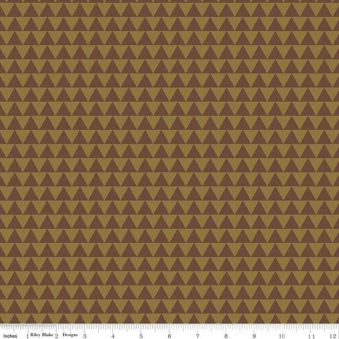 Image of Flannel Into the Woods Triangles Brown flannel cotton fabric by Diane Labombarbe for Riley Blake Designs. Features triangles on a brown background. Cute Little Fabric Shop