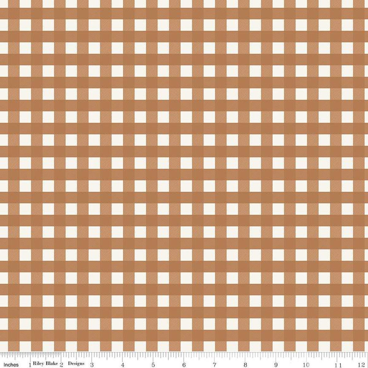 Image of One the Farm Plaid Brown flannel cotton fabric by The RBD Designers for Riley Blake Designs. Features plaid on a tan background. Cute Little Fabric Shop