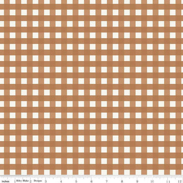 Image of One the Farm Plaid Brown flannel cotton fabric by The RBD Designers for Riley Blake Designs. Features plaid on a tan background. Cute Little Fabric Shop