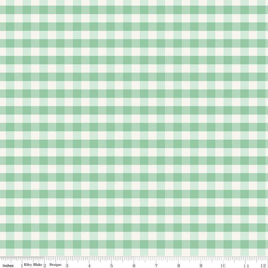 Image of One the Farm Plaid Mint flannel cotton fabric by The RBD Designers for Riley Blake Designs. Features plaid on a green background. Cute Little Fabric Shop