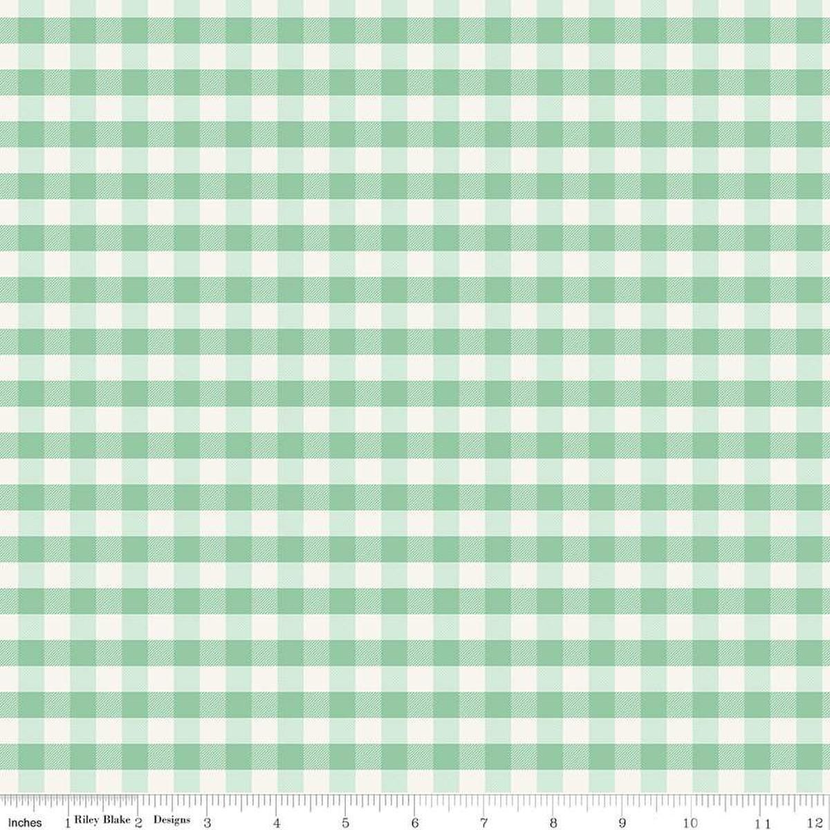 Image of One the Farm Plaid Mint flannel cotton fabric by The RBD Designers for Riley Blake Designs. Features plaid on a green background. Cute Little Fabric Shop