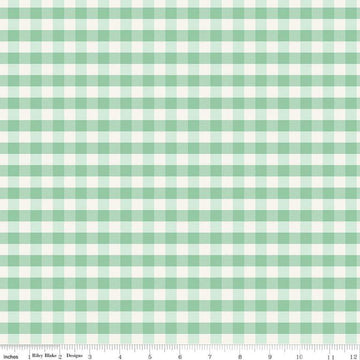 Image of One the Farm Plaid Mint flannel cotton fabric by The RBD Designers for Riley Blake Designs. Features plaid on a green background. Cute Little Fabric Shop