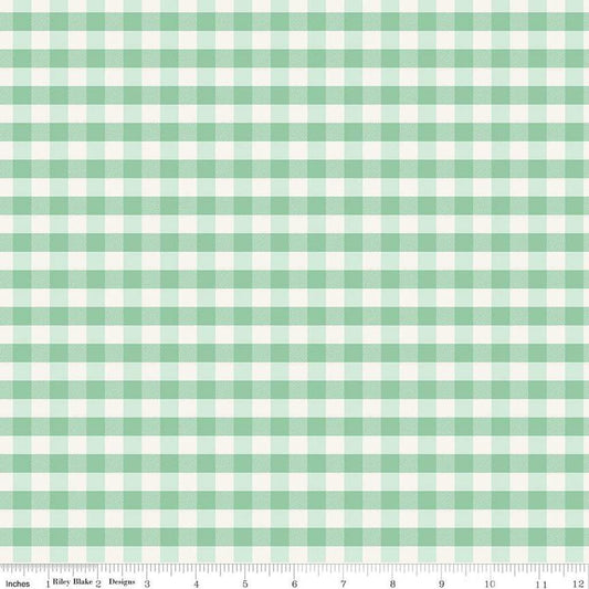 Image of One the Farm Plaid Mint flannel cotton fabric by The RBD Designers for Riley Blake Designs. Features plaid on a green background. Cute Little Fabric Shop