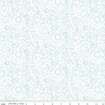 Image of Flannel Special Delivery Tonal White flannel cotton fabric by Doodlebug Design Inc. for Riley Blake Designs. Features toys on a white background. Cute Little Fabric Shop