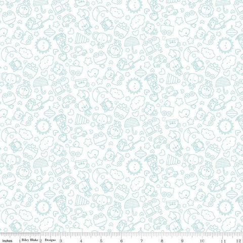Image of Flannel Special Delivery Tonal White flannel cotton fabric by Doodlebug Design Inc. for Riley Blake Designs. Features toys on a white background. Cute Little Fabric Shop