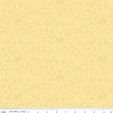 Image of Flannel Bundle of Joy Tonal Yellow flannel cotton fabric by Doodlebug Design Inc. for Riley Blake Designs. Features toys on a yellow background. Cute Little Fabric Shop