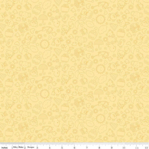 Image of Flannel Bundle of Joy Tonal Yellow flannel cotton fabric by Doodlebug Design Inc. for Riley Blake Designs. Features toys on a yellow background. Cute Little Fabric Shop