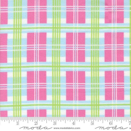 Image of the Sherbet Sunshine Flan Plaid Petal Pink by Corey Yoder for Moda Fabrics. Features plaid on a pink background. Cute Little Fabric Shop