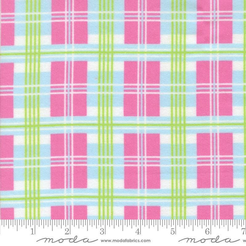 Image of the Sherbet Sunshine Flan Plaid Petal Pink by Corey Yoder for Moda Fabrics. Features plaid on a pink background. Cute Little Fabric Shop