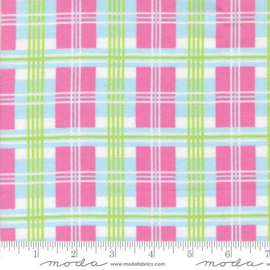 Image of the Sherbet Sunshine Flan Plaid Petal Pink by Corey Yoder for Moda Fabrics. Features plaid on a pink background. Cute Little Fabric Shop