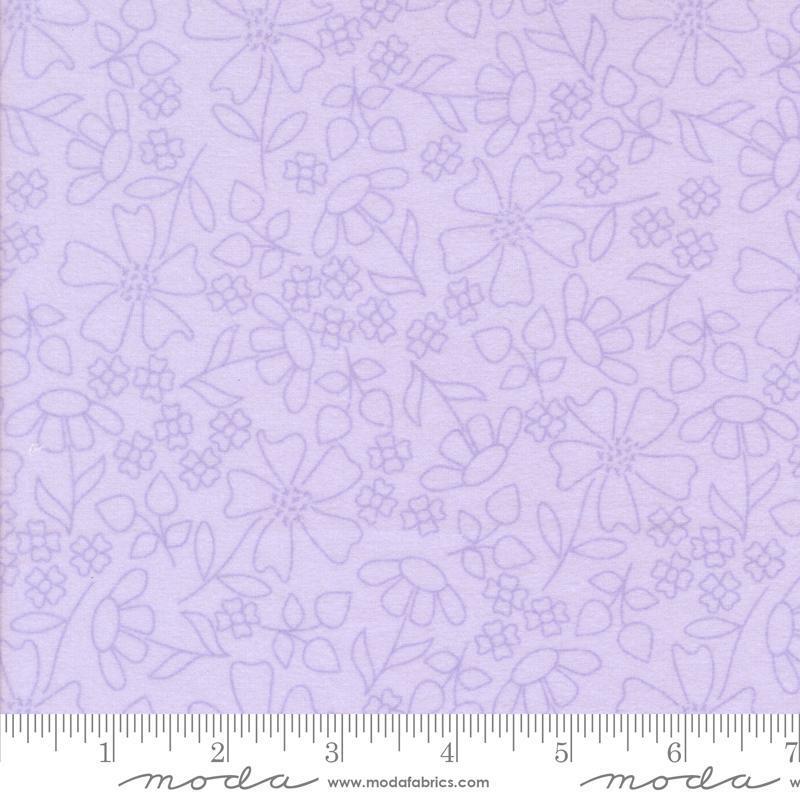 Image of the Sherbet Sunshine Flan Florals Wisteria by Corey Yoder for Moda Fabrics. Features flowers on a pink background. Cute Little Fabric Shop