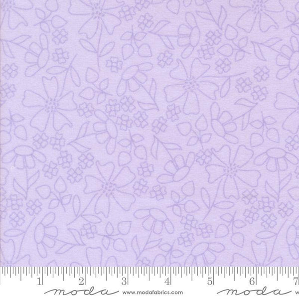Image of the Sherbet Sunshine Flan Florals Wisteria by Corey Yoder for Moda Fabrics. Features flowers on a pink background. Cute Little Fabric Shop