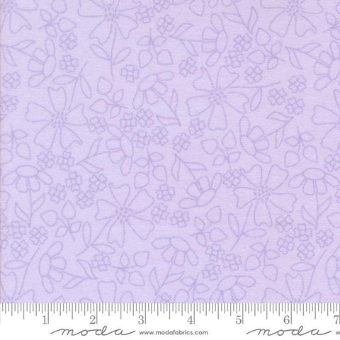 Image of the Sherbet Sunshine Flan Florals Wisteria by Corey Yoder for Moda Fabrics. Features flowers on a pink background. Cute Little Fabric Shop