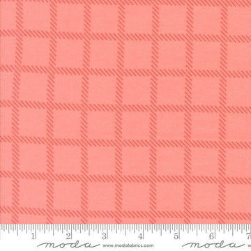 Image of the Sherbet Sunshine Flan Checks Flamingo by Corey Yoder for Moda Fabrics. Features plaid on a coral background. Cute Little Fabric Shop