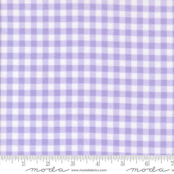 Image of the Sherbet Sunshine Flan Gingham Lavender by Corey Yoder for Moda Fabrics. Features gingham on a purple background. Cute Little Fabric Shop