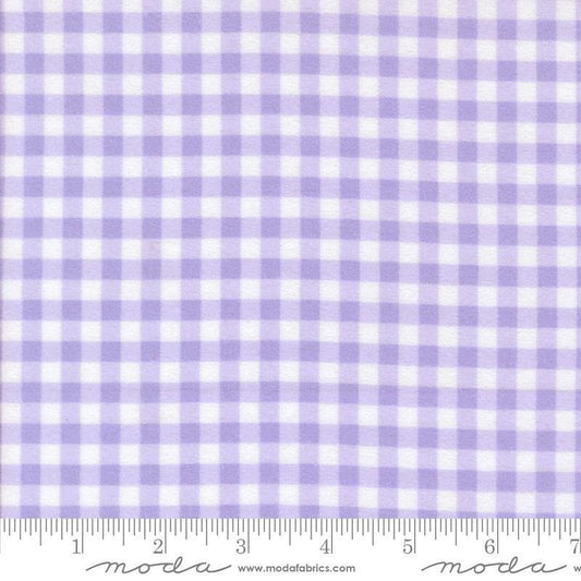 Image of the Sherbet Sunshine Flan Gingham Lavender by Corey Yoder for Moda Fabrics. Features gingham on a purple background. Cute Little Fabric Shop