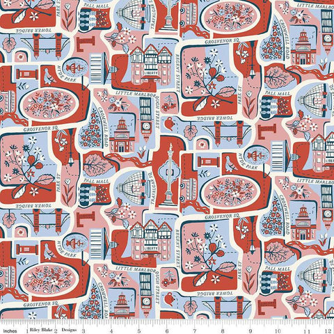 London Bouquet 01667421B Charming City B - Riley Blake Designs - Map City Roads - Liberty Fabrics - Quilting Cotton Fabric