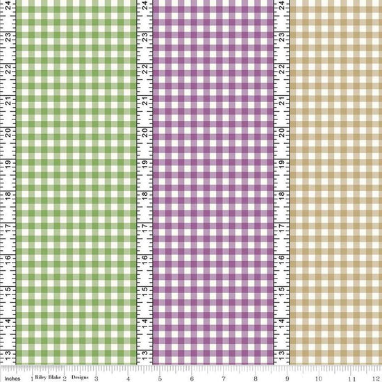 Image of the Simple Pleasures Gingham Stripes Multi quilting cotton fabric by American Jane Riley Blake Designs. Features gingham on a multicolored background. Cute Little Fabric Shop