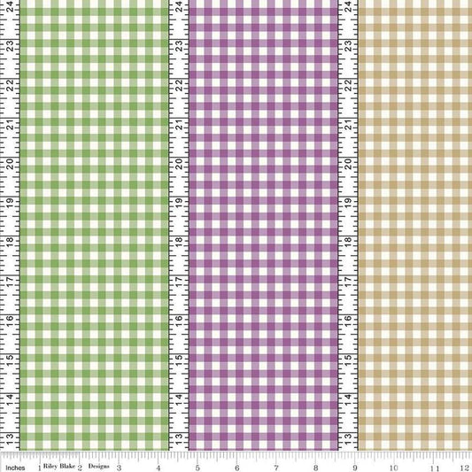 Image of the Simple Pleasures Gingham Stripes Multi quilting cotton fabric by American Jane Riley Blake Designs. Features gingham on a multicolored background. Cute Little Fabric Shop