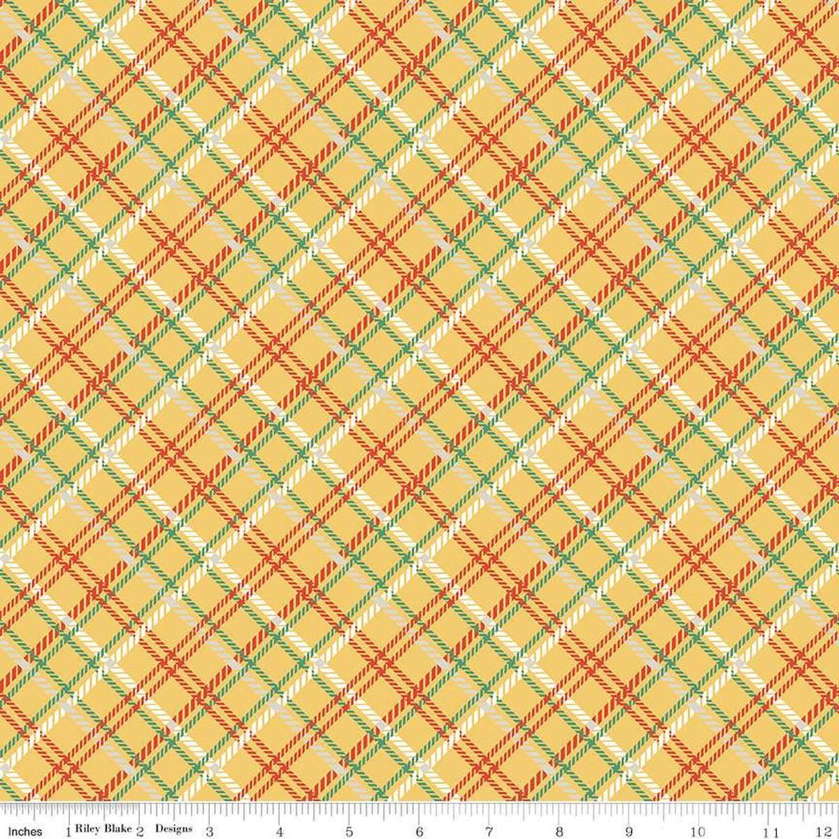 Image of the Simple Pleasures Plaid Yellow quilting cotton fabric by American Jane Riley Blake Designs. Features plaid on a yellow background. Cute Little Fabric Shop