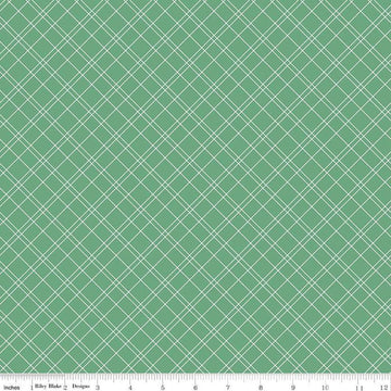 Image of the Simple Pleasures Grid Grass quilting cotton fabric by American Jane Riley Blake Designs. Features plaid on a green background. Cute Little Fabric Shop