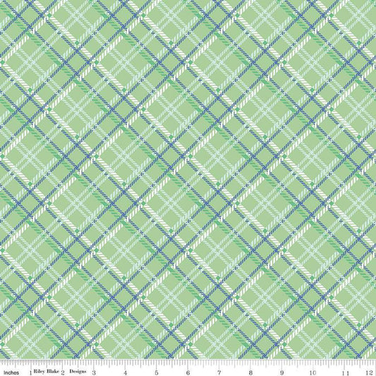 Image of the Simple Pleasures Plaid Sage quilting cotton fabric by American Jane Riley Blake Designs. Features plaid on a green background. Cute Little Fabric Shop