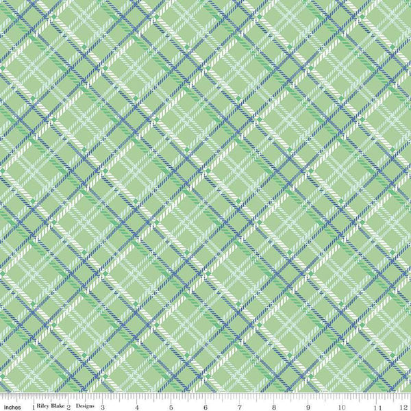 Image of the Simple Pleasures Plaid Sage quilting cotton fabric by American Jane Riley Blake Designs. Features plaid on a green background. Cute Little Fabric Shop