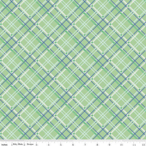 Image of the Simple Pleasures Plaid Sage quilting cotton fabric by American Jane Riley Blake Designs. Features plaid on a green background. Cute Little Fabric Shop