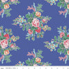 Image of the Simple Pleasures Floral Blue quilting cotton fabric by American Jane Riley Blake Designs. Features flowers on a blue background. Cute Little Fabric Shop