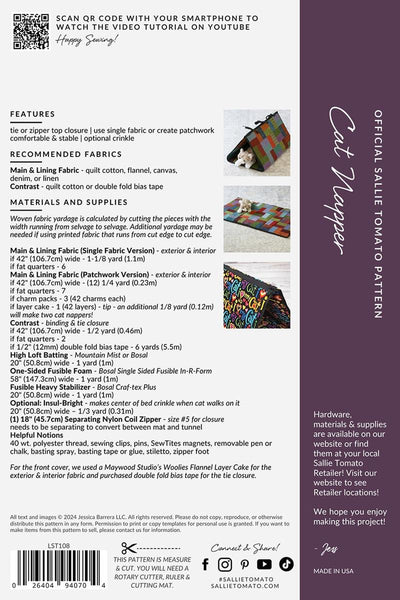 SALE Cat Napper PATTERN P210 by Sallie Tomato - Riley Blake Designs - INSTRUCTIONS Only - 2-in-1 Pattern - Precut Friendly - Intermediate