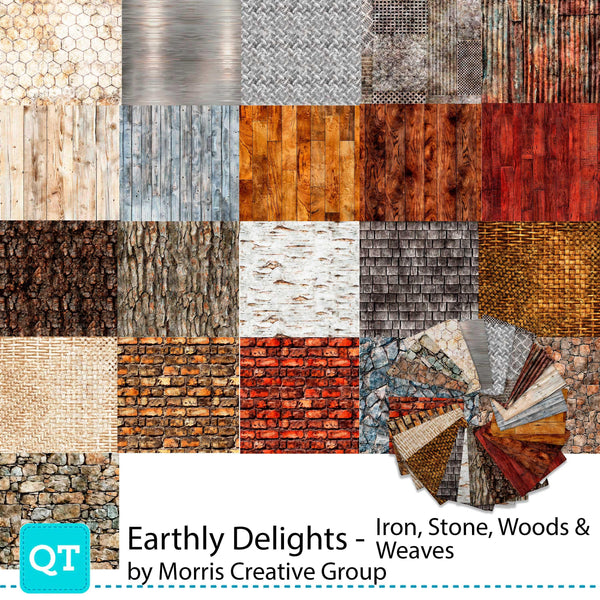 Earthly Delights Iron and Stone Fat Quarter Bundle 21 pieces - QT Fabrics - Pre cut Precut - Rock Nature Metal - Quilting Cotton Fabric