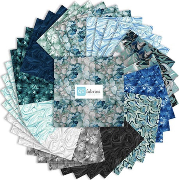 Virtuoso Layer Cake 10" Stacker Bundle - QT Fabrics- 42 piece Precut Pre cut - Abstract Ocean Marble - Quilting Cotton Fabric