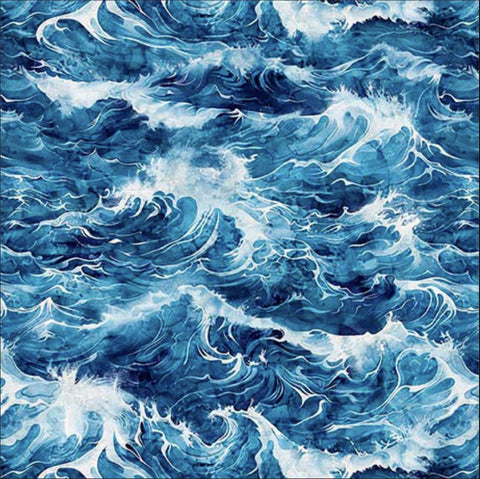 Image of the Earthly Delights Ocean Water Ocean quilting cotton fabric by Dan Morris for QT Fabrics. Features water on a blue background. Cute Little Fabric Shop