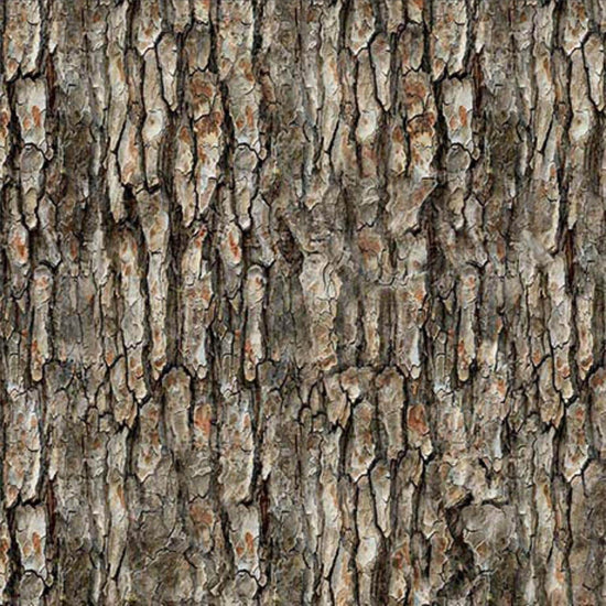 Image of the Earthly Delights Bark Bark quilting cotton fabric by Dan Morris for QT Fabrics. Features bark on a brown background. Cute Little Fabric Shop