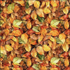 Image of the Earthly Delights Leaves Orange quilting cotton fabric by Dan Morris for QT Fabrics. Features leaves on an orange background. Cute Little Fabric Shop