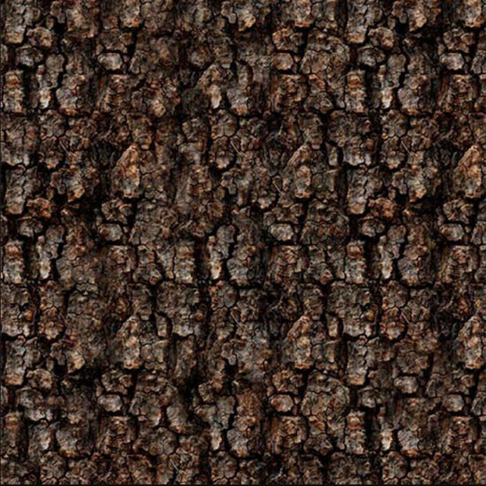 Image of the Earthly Delights Dark Bark Bark quilting cotton fabric by Dan Morris for QT Fabrics. Features bark on a brown background. Cute Little Fabric Shop