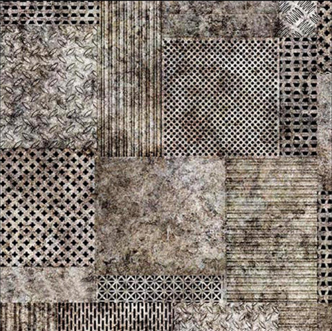 Image of the Earthly Delights Metalscape Brown quilting cotton fabric by Dan Morris for QT Fabrics. Features metal on a gray background. Cute Little Fabric Shop