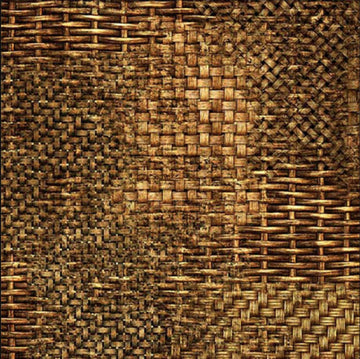 Image of the Earthly Delights Basketweave Rattan quilting cotton fabric by Dan Morris for QT Fabrics. Features weave on a brown background. Cute Little Fabric Shop