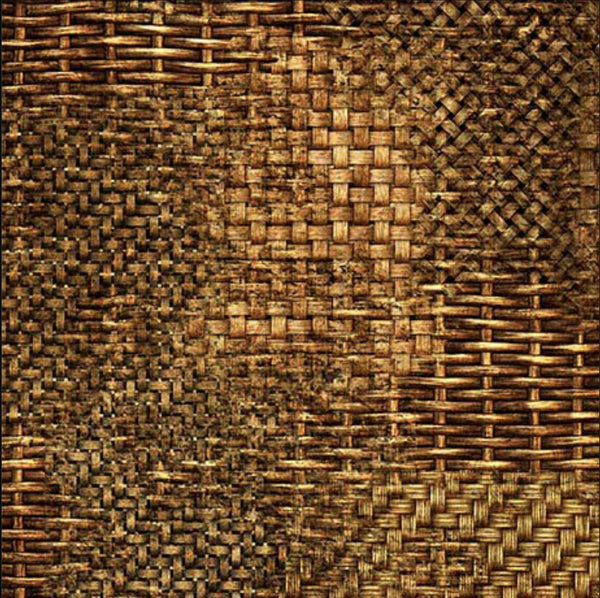 Image of the Earthly Delights Basketweave Rattan quilting cotton fabric by Dan Morris for QT Fabrics. Features weave on a brown background. Cute Little Fabric Shop