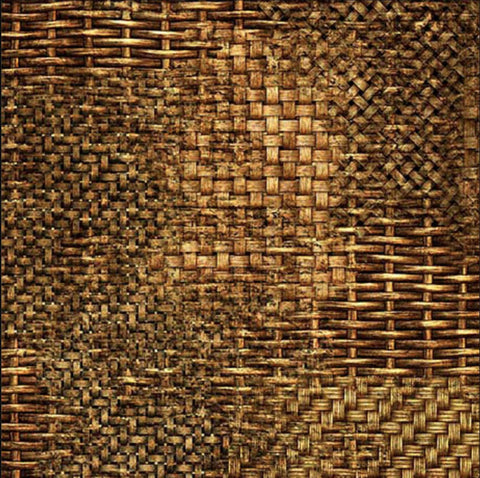 Image of the Earthly Delights Basketweave Rattan quilting cotton fabric by Dan Morris for QT Fabrics. Features weave on a brown background. Cute Little Fabric Shop