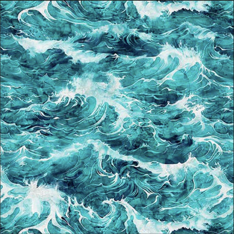 Image of the Earthly Delights Ocean Water Turquoise quilting cotton fabric by Dan Morris for QT Fabrics. Features water on a blue background. Cute Little Fabric Shop