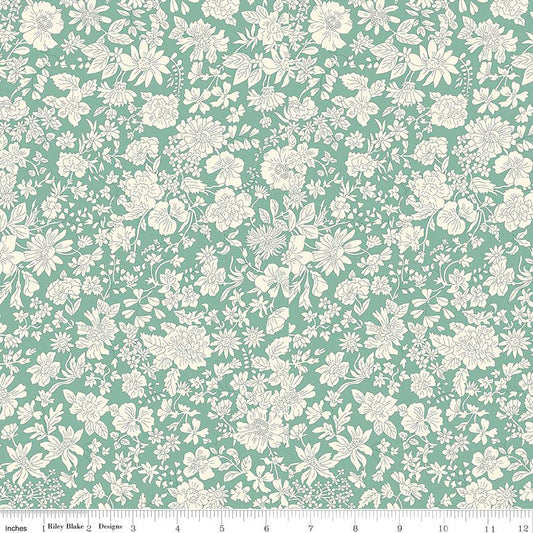 1 Yard 11" End of Bolt - SALE Liberty Emily Blossom Olive Leaf A WIDEBACK 0166W7412A - Riley Blake - 108" - Quilting Cotton Fabric