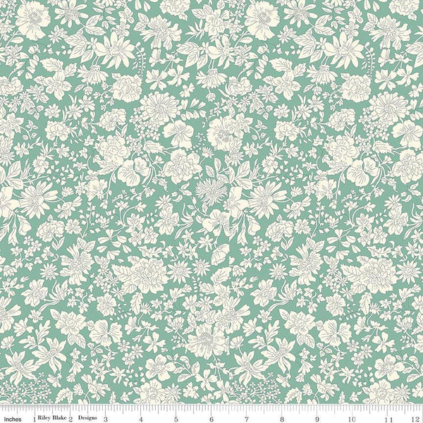 3 yard cut - Liberty Wide-Width Emily Blossom Olive Leaf A WIDE BACK 0166W7412A - Riley Blake - 107/108" Wide - Quilting Cotton Fabric